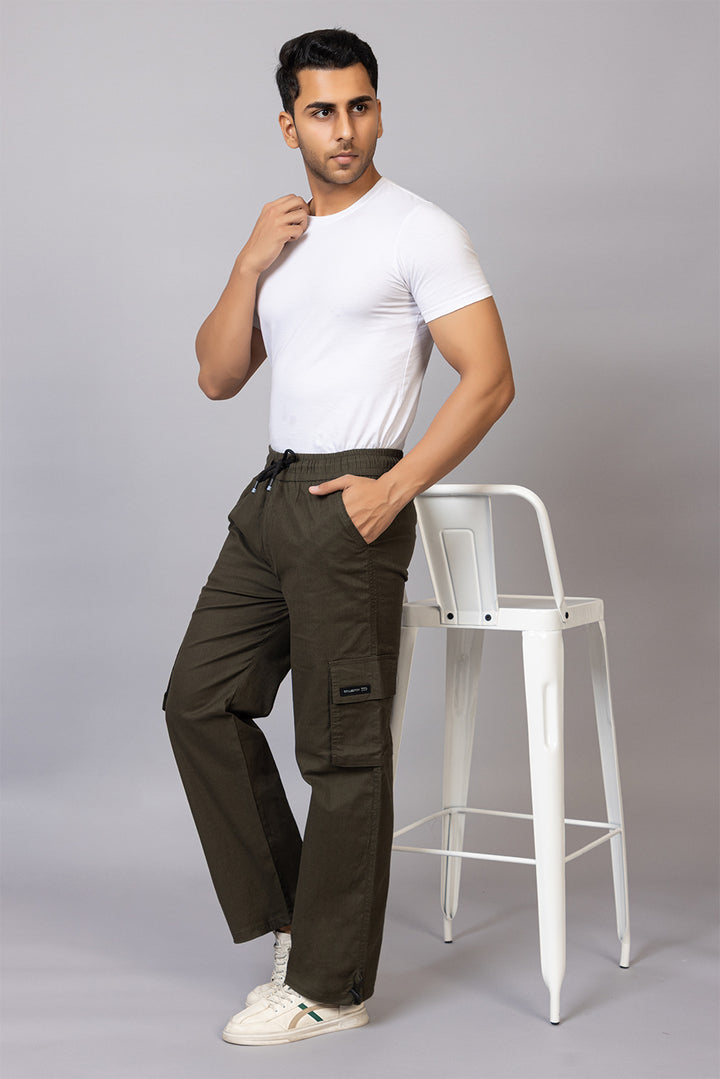 Men's Relaxed Fit Cargo Pants with Zipper Pockets | Olive Green