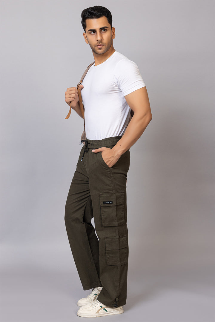 Men's Baggy Fit Drawstring Cargo Pants | Olive Green, 7-Pocket