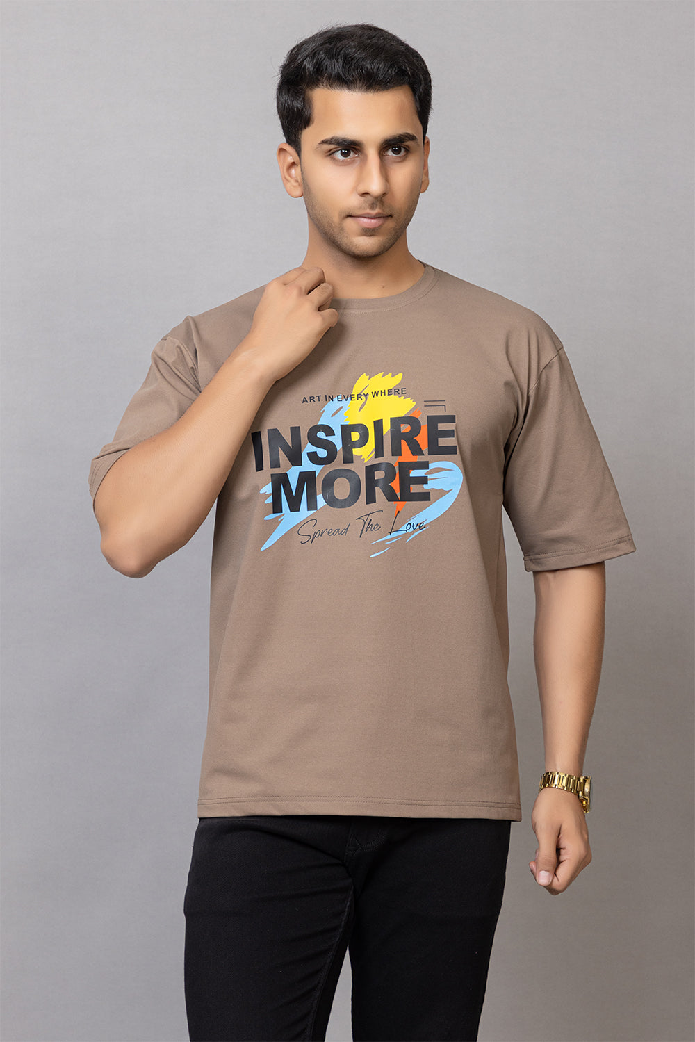 Beige T-shirts Down Sleeves