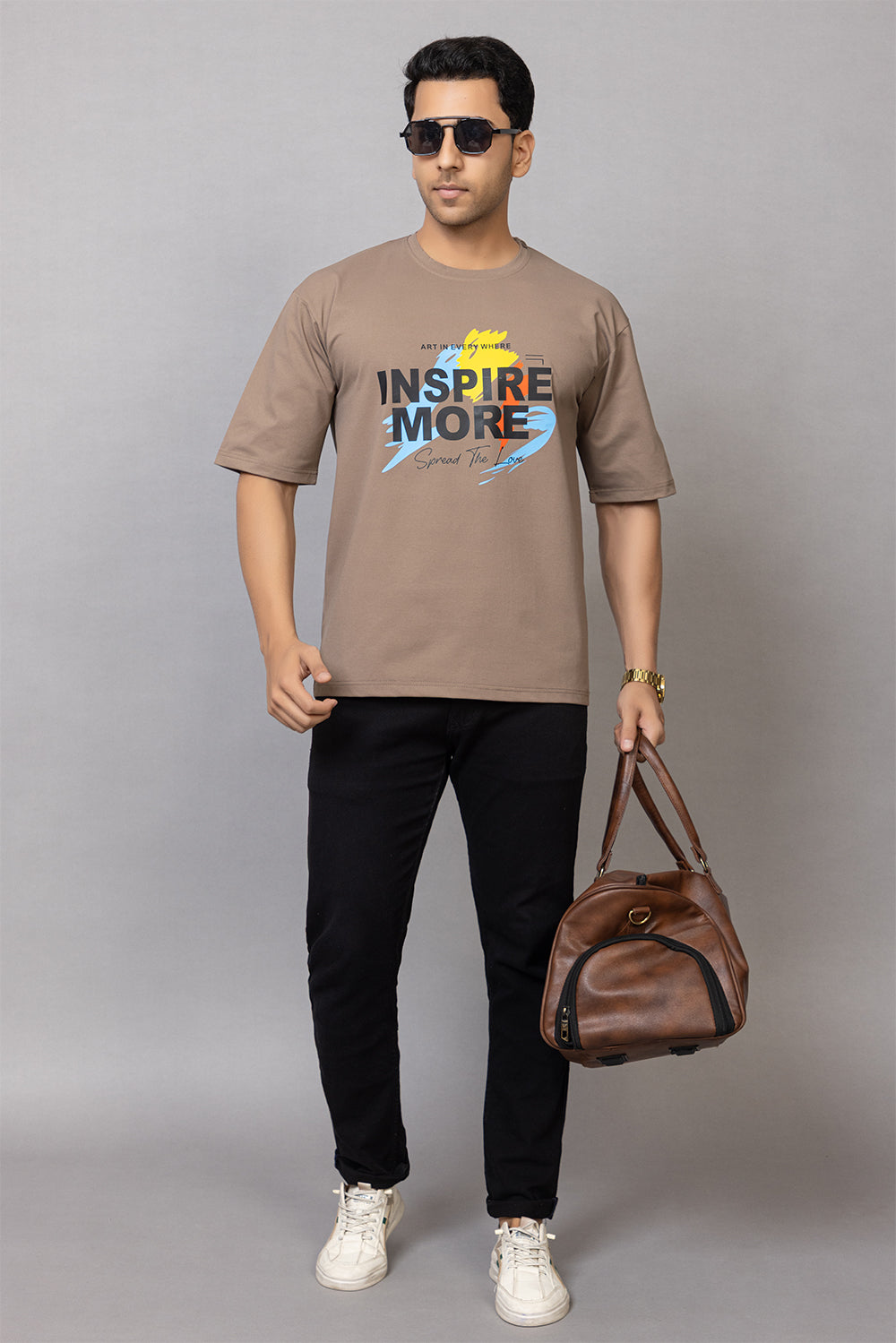 Beige T-shirts Down Sleeves