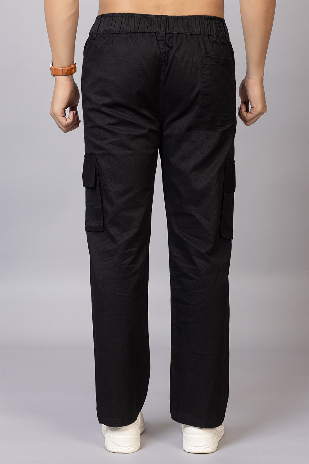 Men's Relaxed Fit 5-Pocket Black Cotton Cargo Pants | Casual Utility Trousers