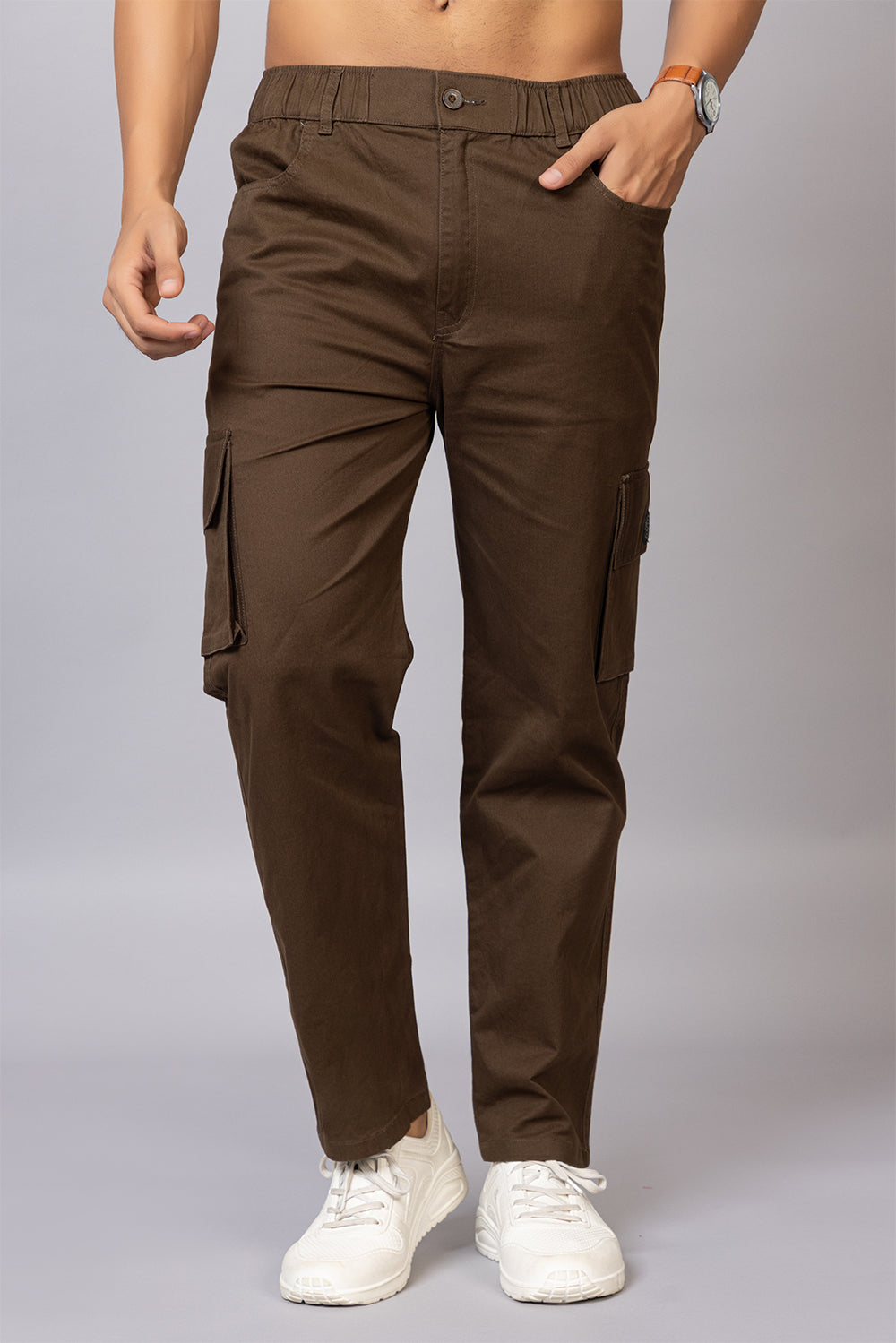 Men's Relaxed Fit 5-Pocket Cargo Pants in Olive Brown