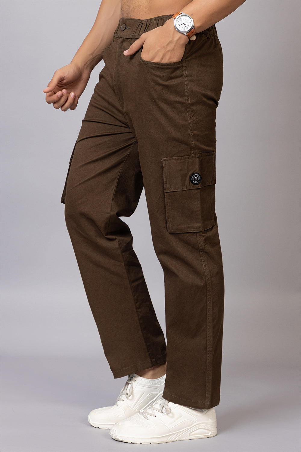 Men's Relaxed Fit 5-Pocket Cargo Pants in Olive Brown