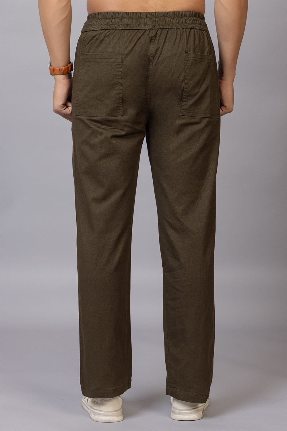 Men's Straight Fit Drawstring Trousers in Olive Green
