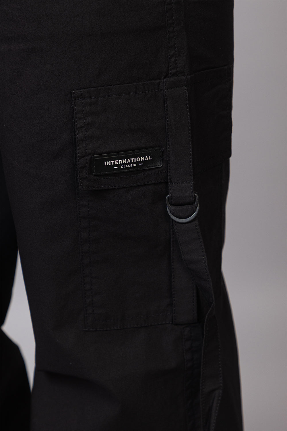 Men's Streetwear Cargo Pants with Utility Straps | Black, 5-Pocket Design