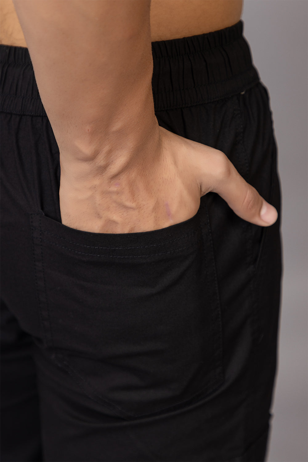 Men's Streetwear Cargo Pants with Utility Straps | Black, 5-Pocket Design