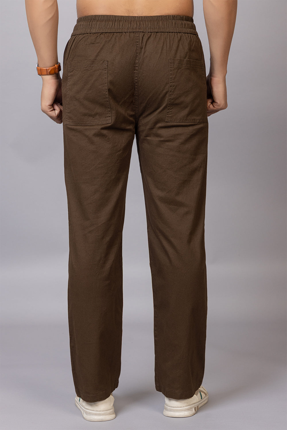 Men's Straight Fit Drawstring Trousers in Coffee Brown