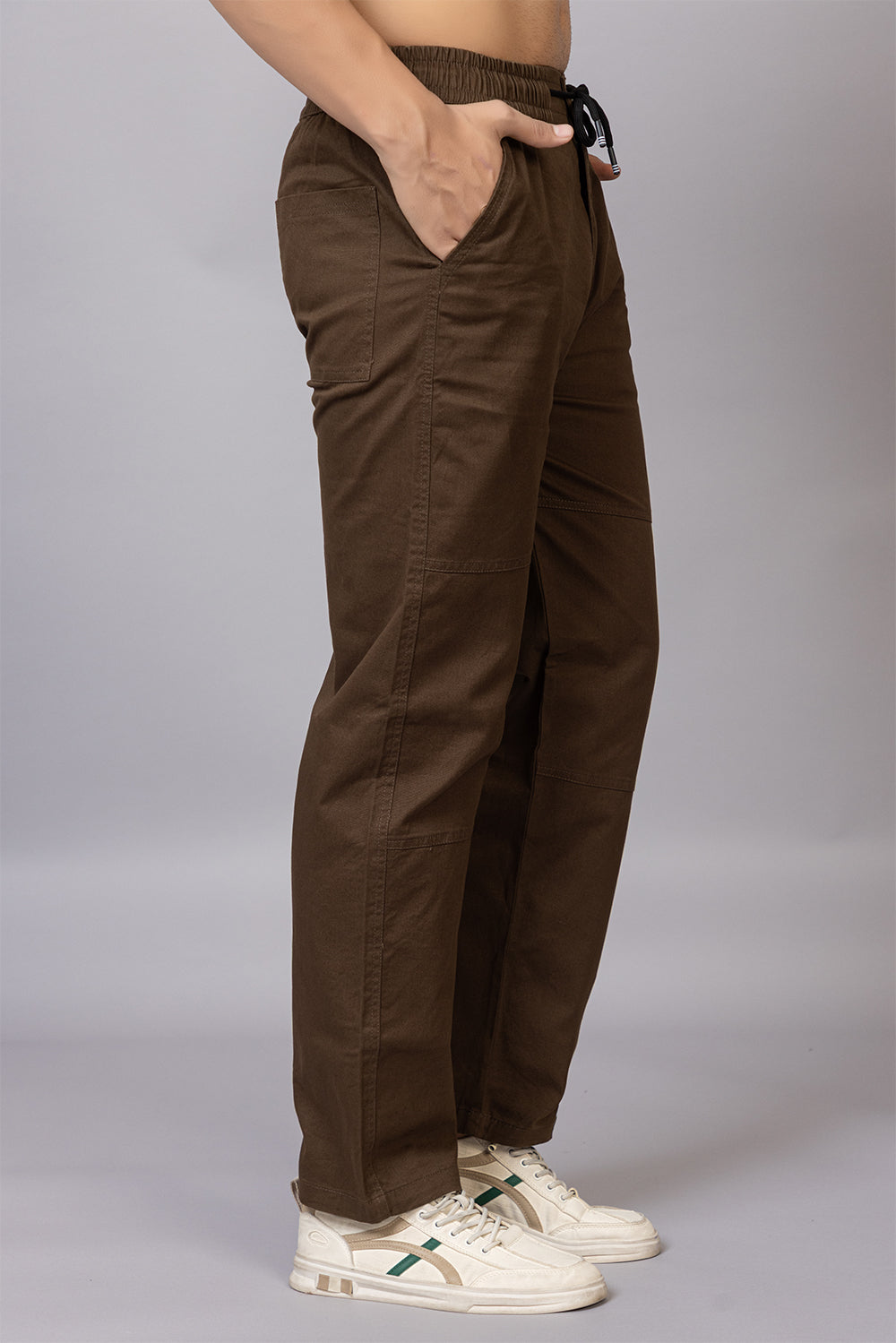 Men's Straight Fit Drawstring Trousers in Coffee Brown