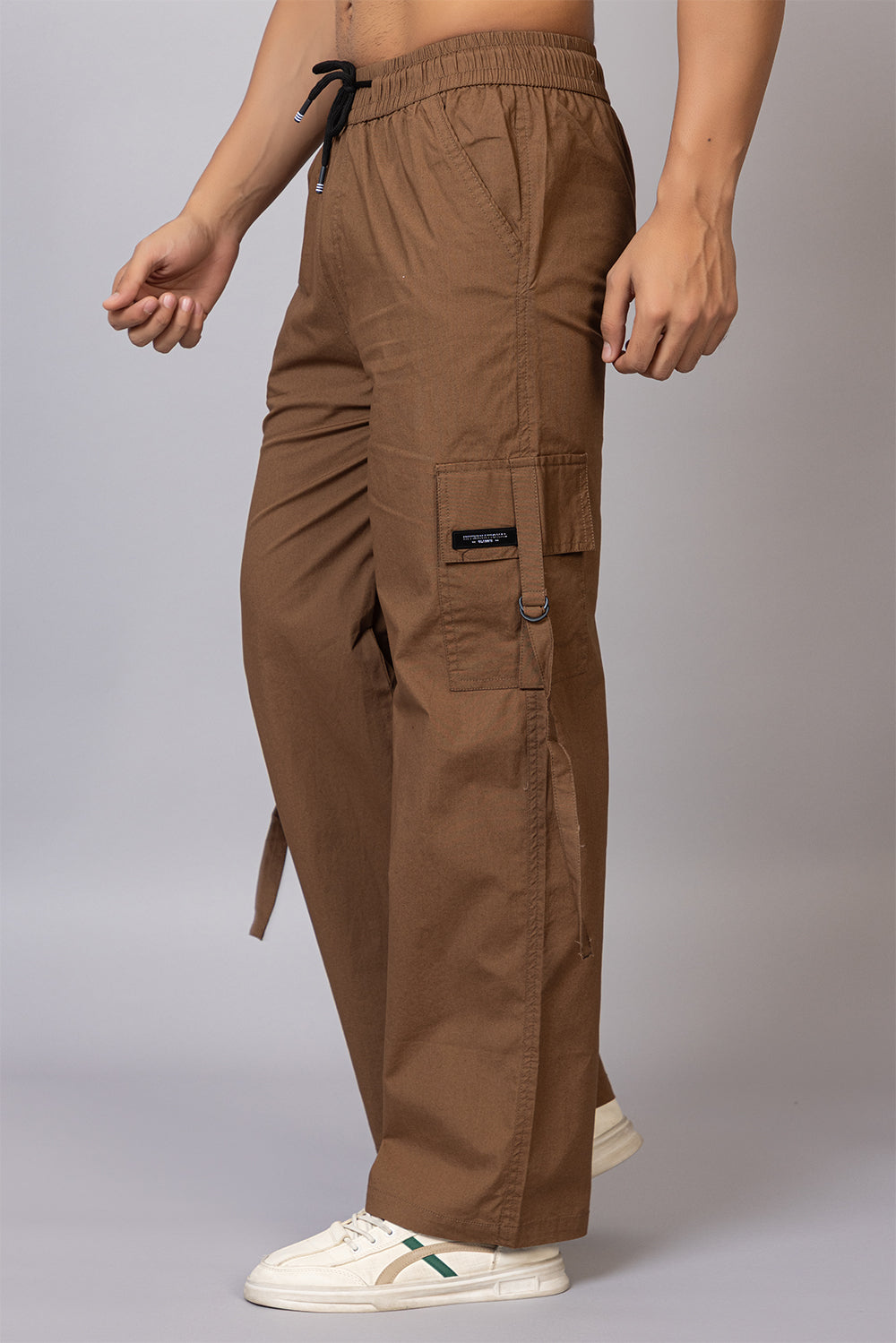 Men's Streetwear Cargo Pants with Utility Straps | Khaki Brown, 5-Pocket