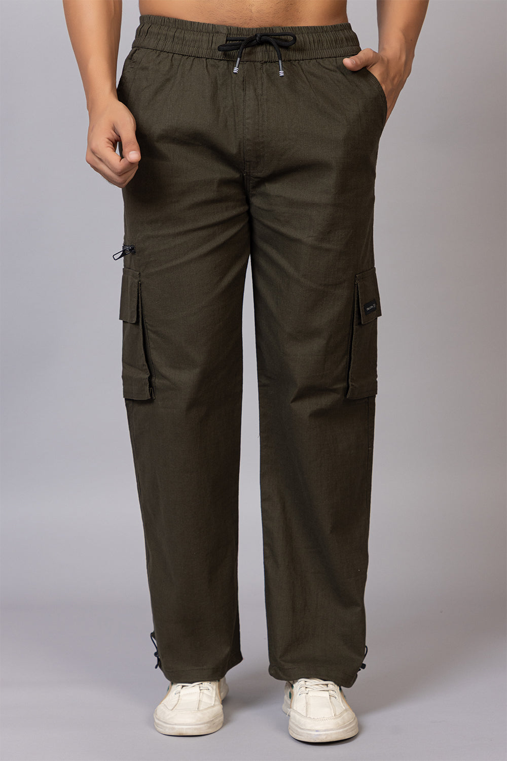 Men's Relaxed Fit Cargo Pants with Zipper Pockets | Olive Green