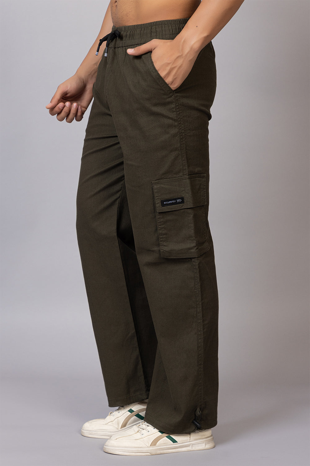 Men's Relaxed Fit Cargo Pants with Zipper Pockets | Olive Green