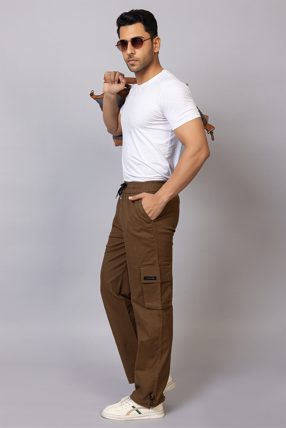 Men's Relaxed Fit Cargo Pants with Zipper Pockets | Khaki Brown