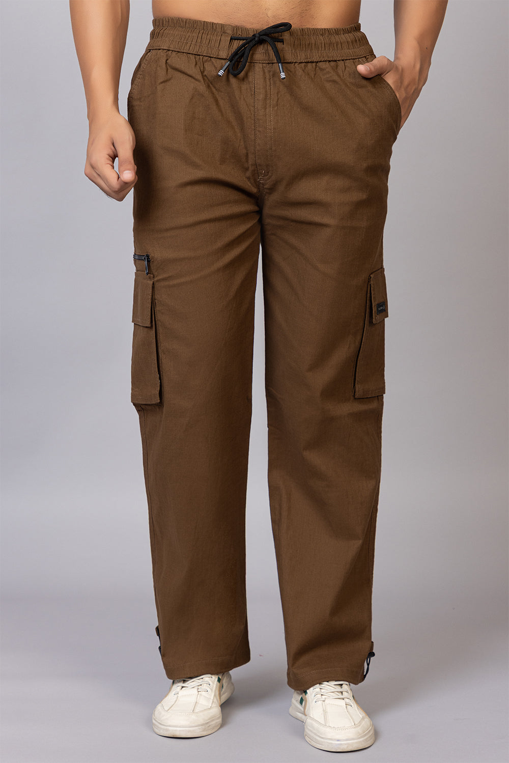 Men's Relaxed Fit Cargo Pants with Zipper Pockets | Khaki Brown