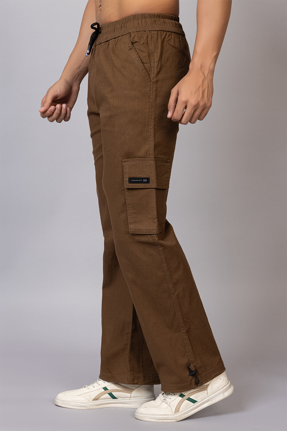 Men's Relaxed Fit Cargo Pants with Zipper Pockets | Khaki Brown