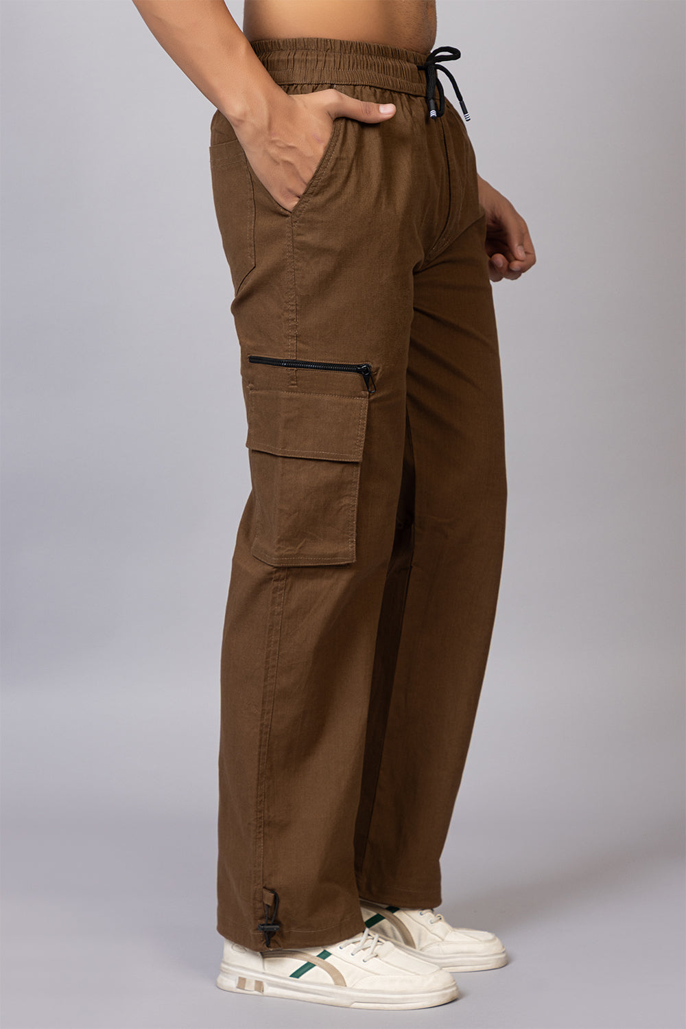 Men's Relaxed Fit Cargo Pants with Zipper Pockets | Khaki Brown