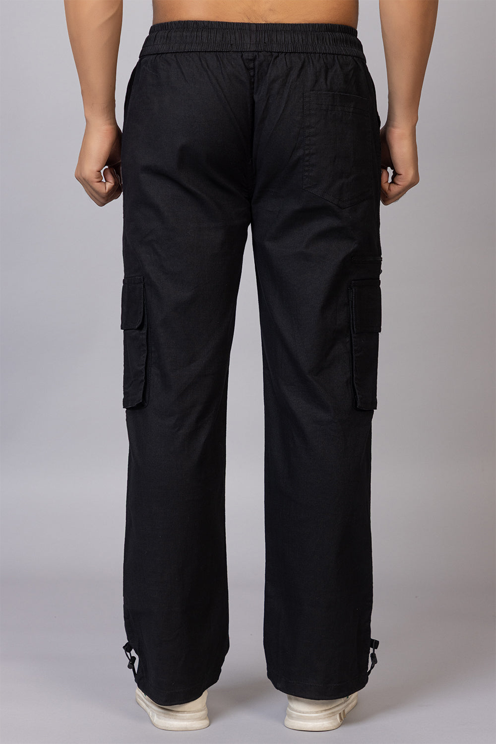 Men's Relaxed Fit Cargo Pants with Zipper Pockets | Black