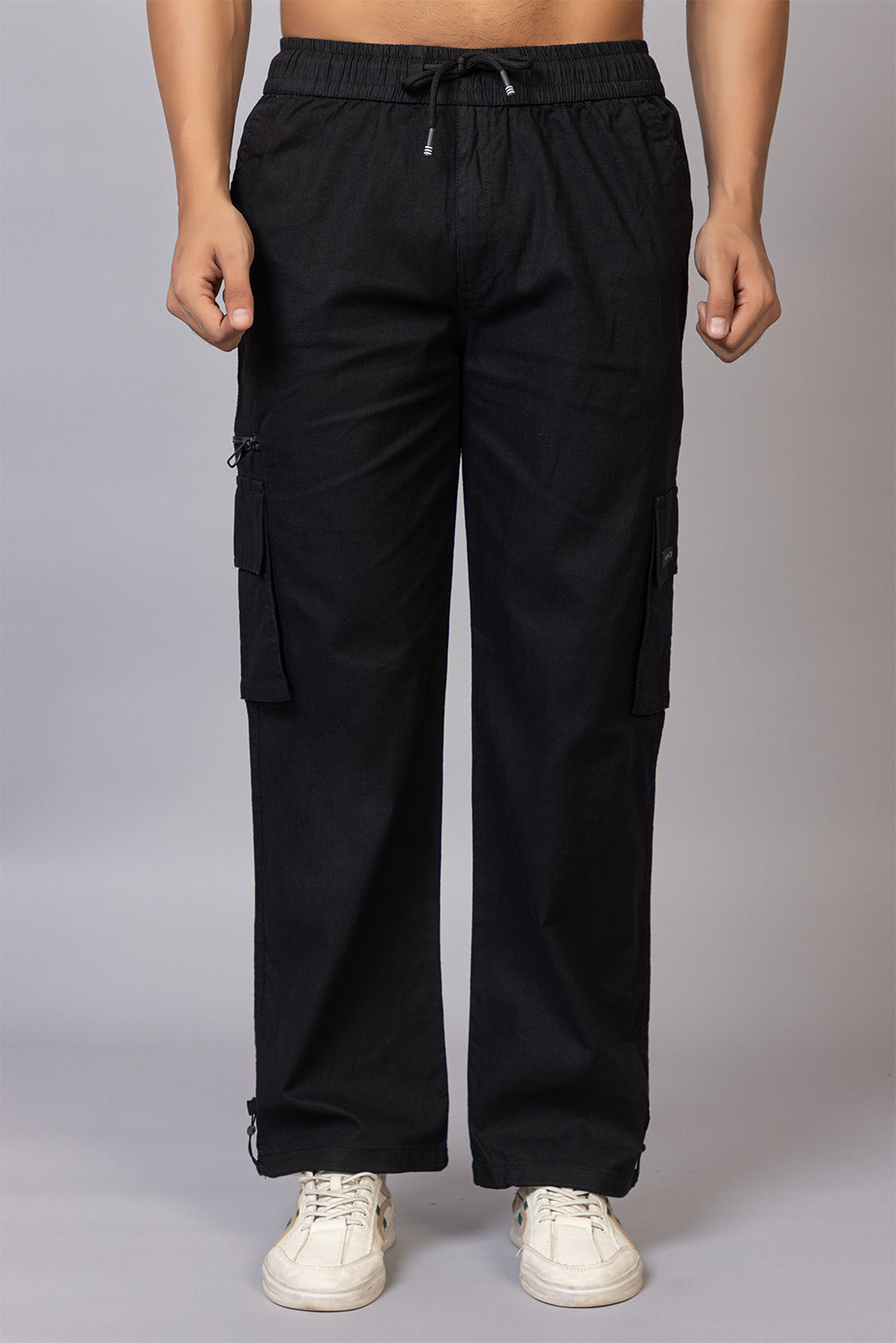 Men's Relaxed Fit Cargo Pants with Zipper Pockets | Black