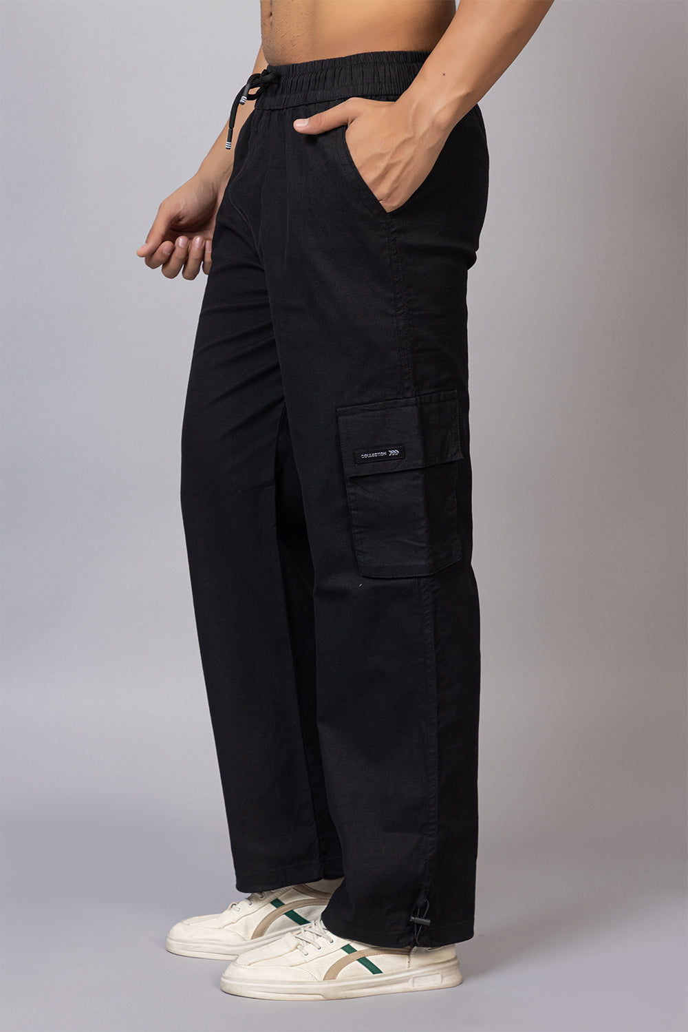 Men's Relaxed Fit Cargo Pants with Zipper Pockets | Black