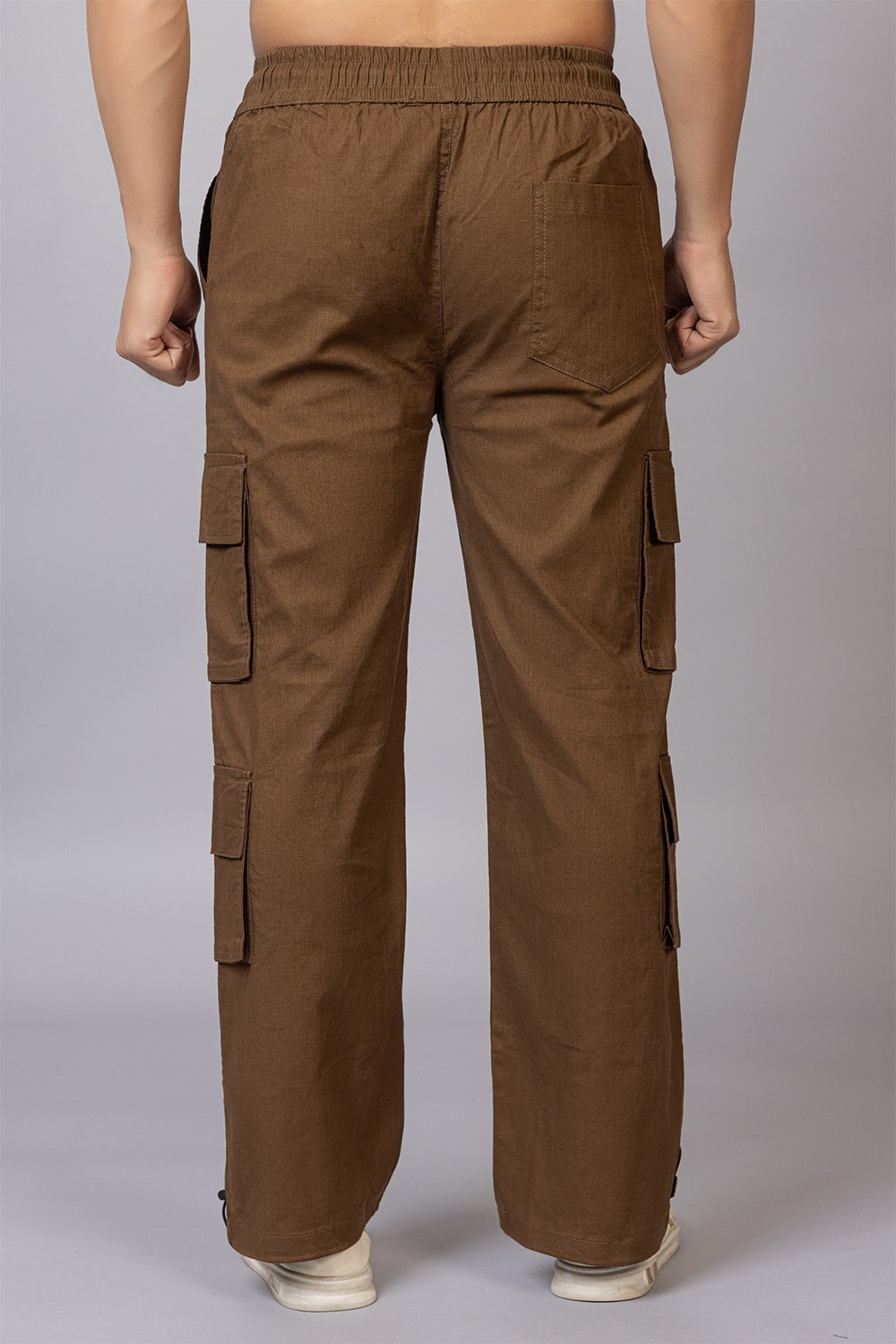 Men's Baggy Fit Drawstring Cargo Pants | Brown, 7-Pocket Streetwear Trousers