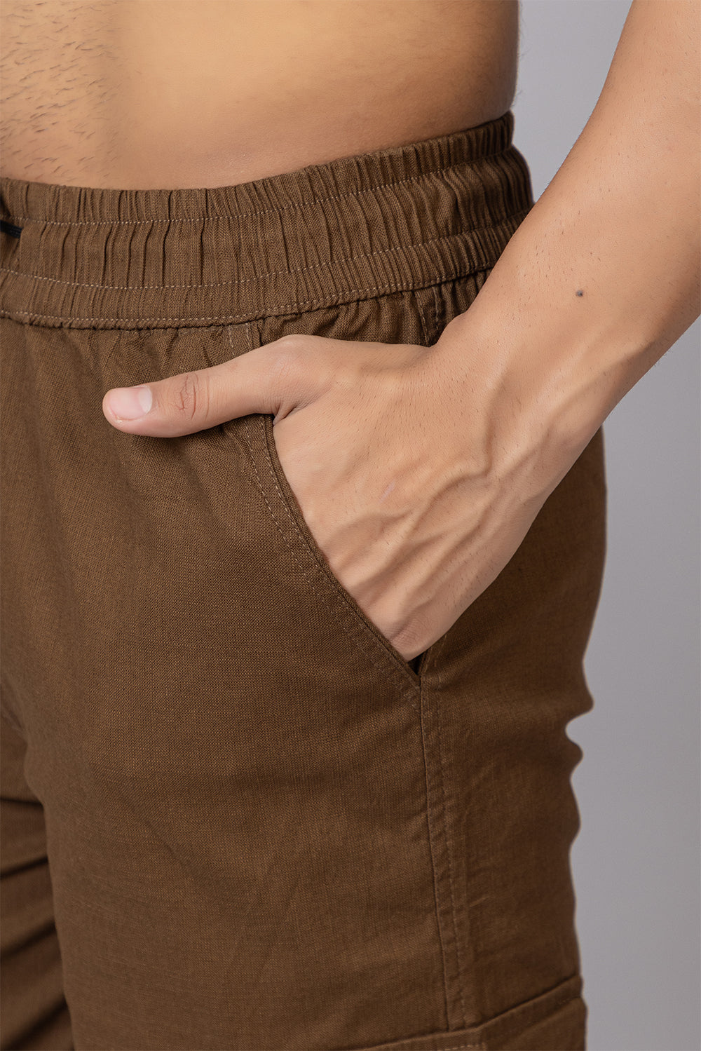 Men's Baggy Fit Drawstring Cargo Pants | Brown, 7-Pocket Streetwear Trousers