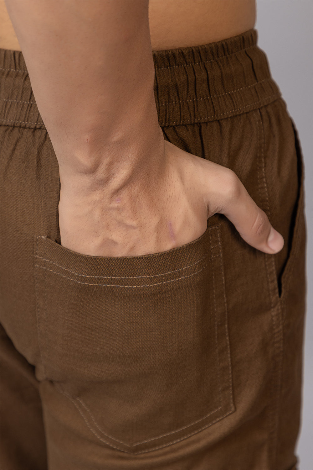 Men's Baggy Fit Drawstring Cargo Pants | Brown, 7-Pocket Streetwear Trousers