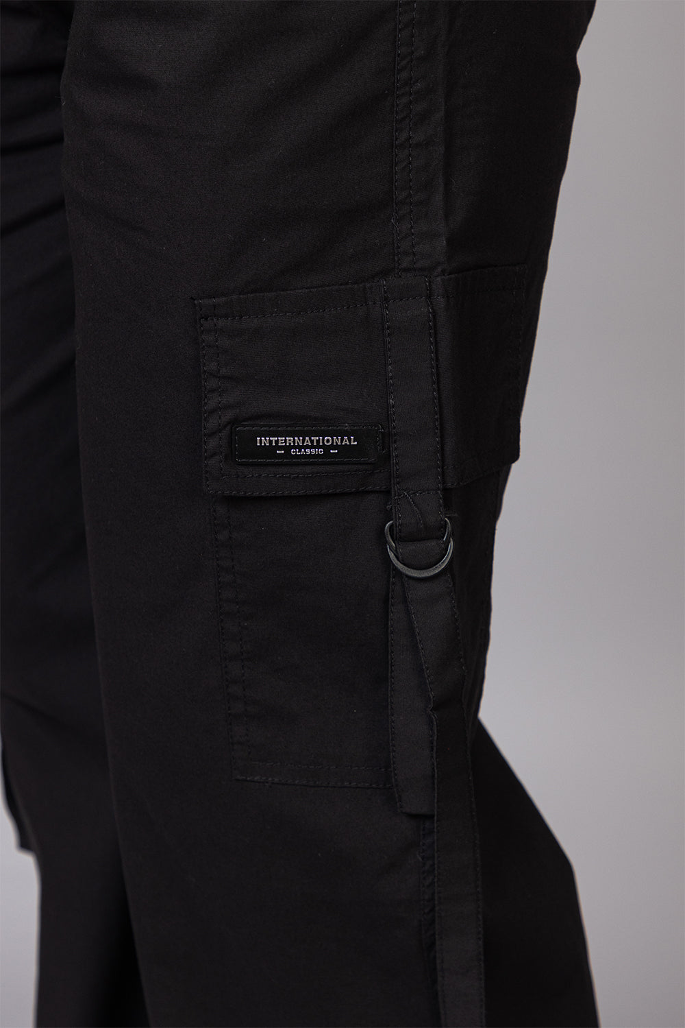 Men's Streetwear Cargo Pants with Utility Straps | Black, 5-Pocket Design