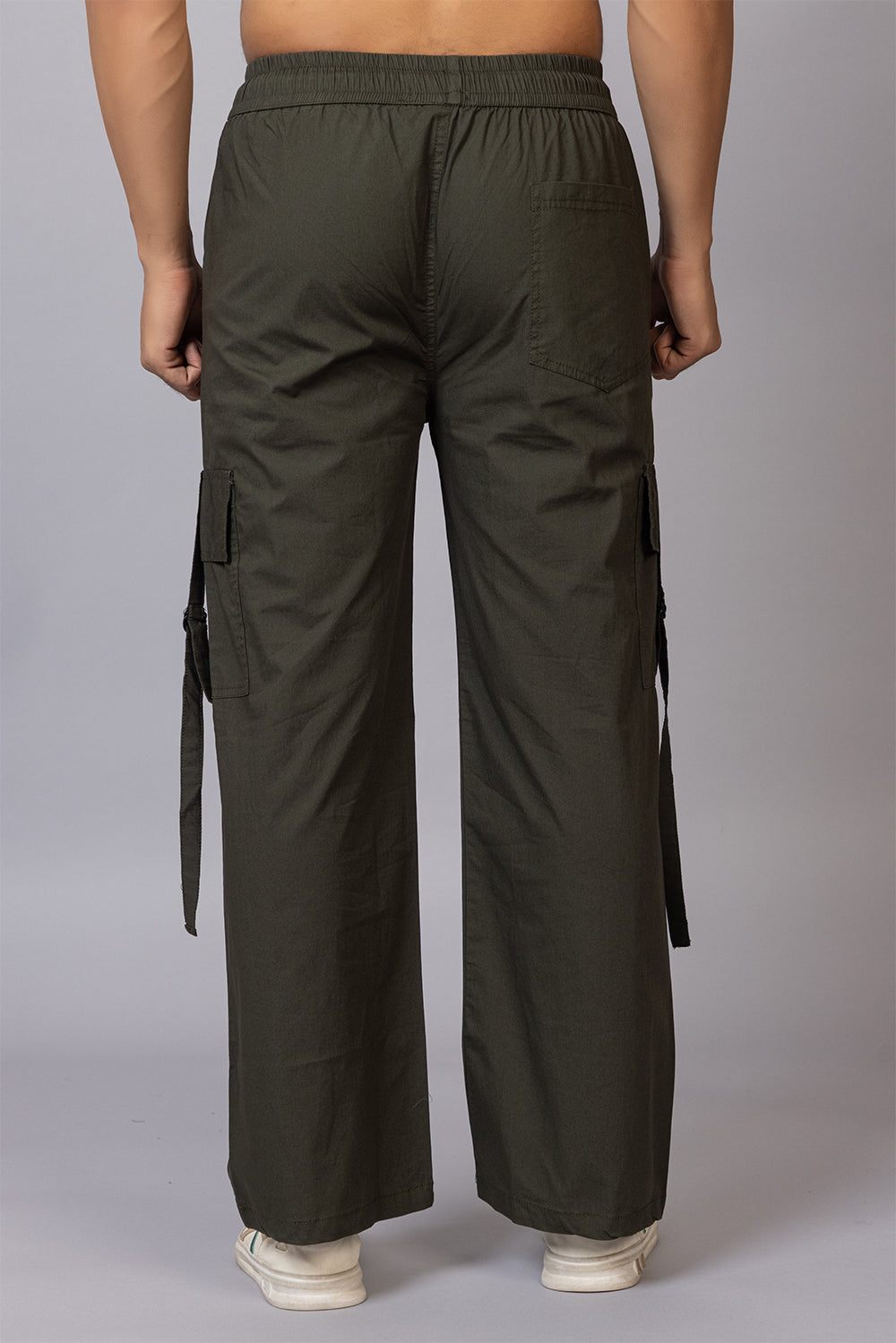 Men's Streetwear Cargo Pants with Utility Straps | Olive Green, 5-Pocket