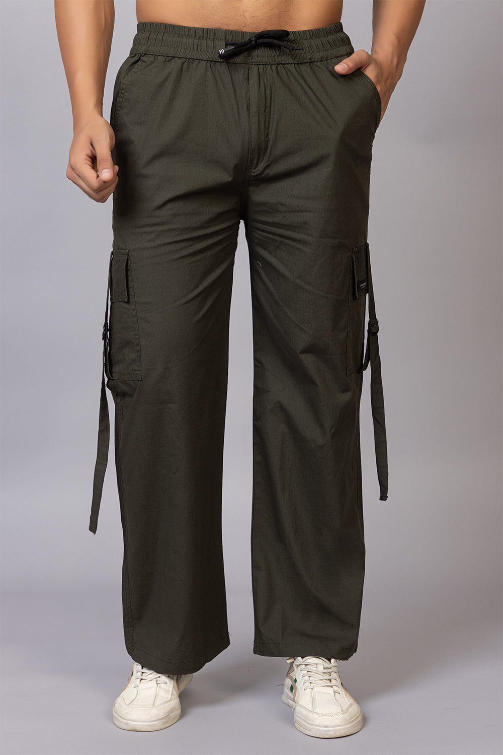 Men's Streetwear Cargo Pants with Utility Straps | Olive Green, 5-Pocket