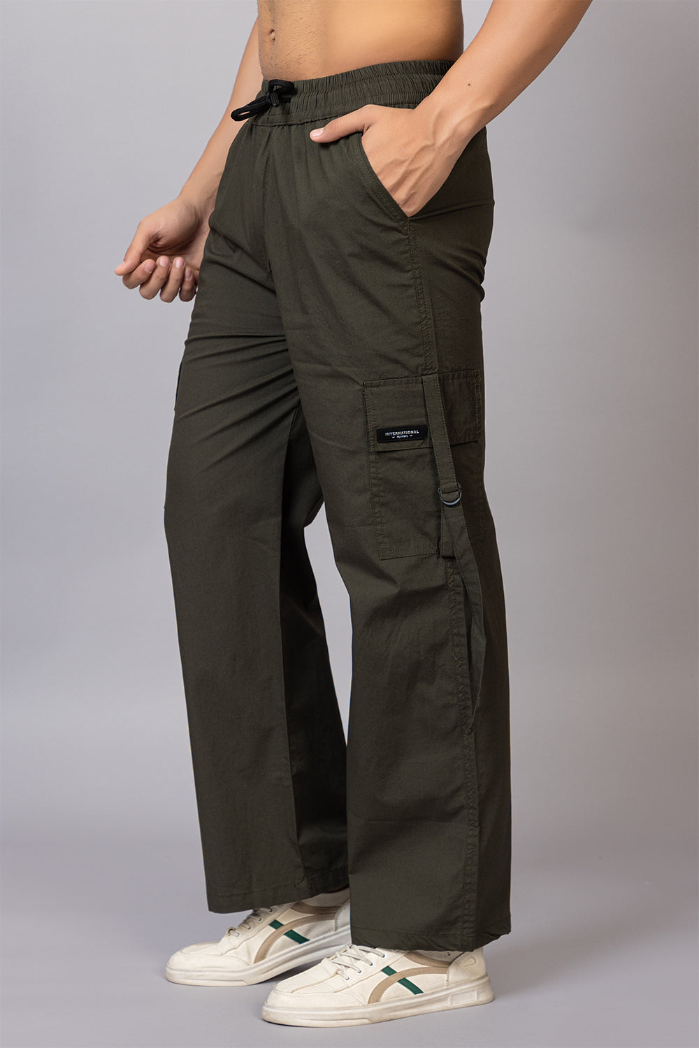 Men's Streetwear Cargo Pants with Utility Straps | Olive Green, 5-Pocket