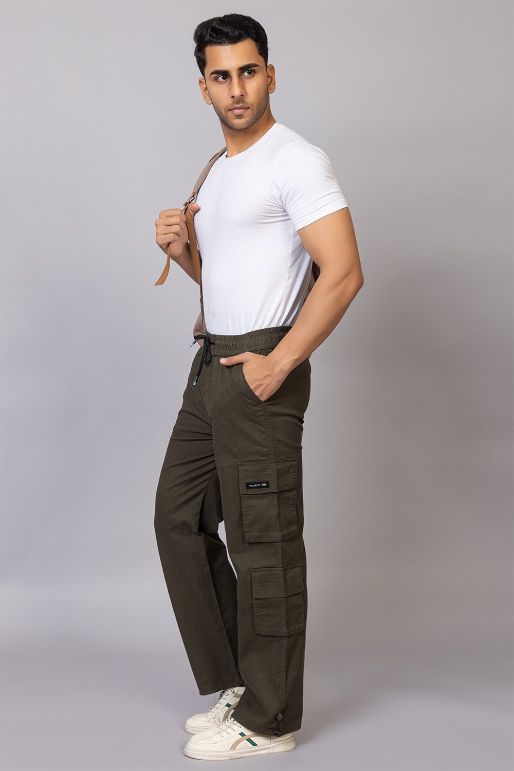 Men's Baggy Fit Drawstring Cargo Pants | Olive Green, 7-Pocket