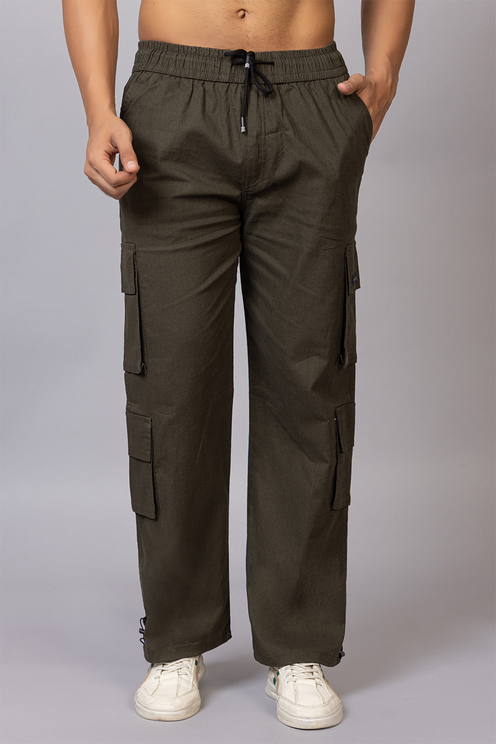Men's Baggy Fit Drawstring Cargo Pants | Olive Green, 7-Pocket