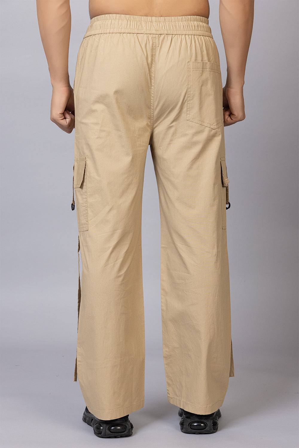 Men's Streetwear Cargo Pants with Side Slits | Khaki, 5-Pocket Design