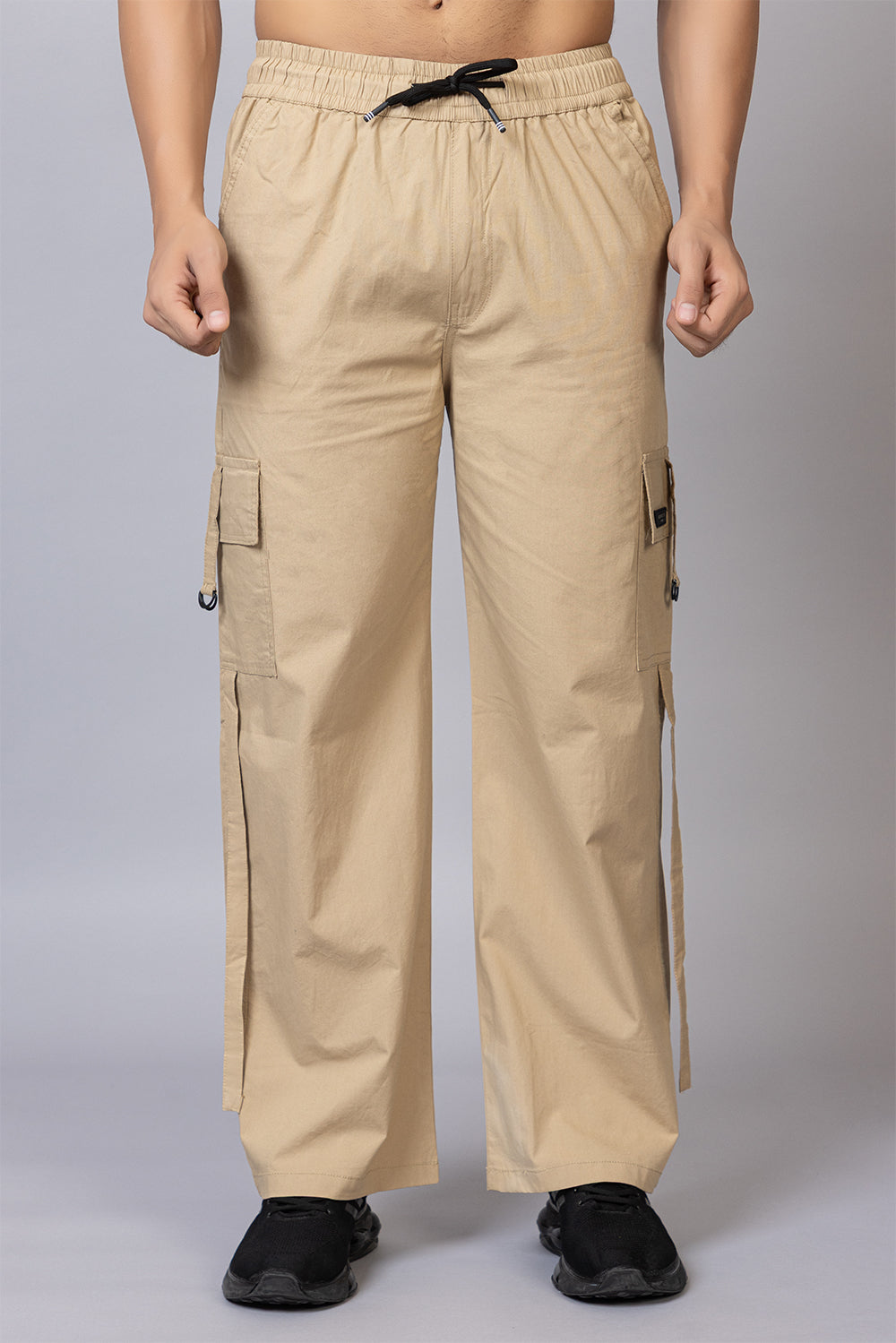 Men's Streetwear Cargo Pants with Side Slits | Khaki, 5-Pocket Design