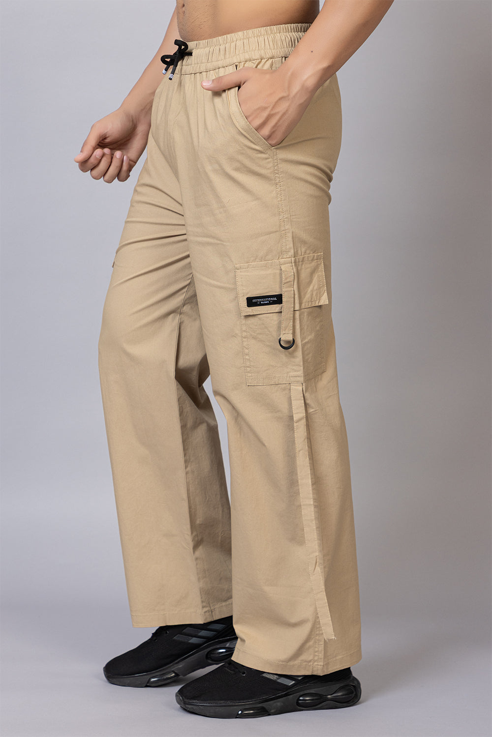 Men's Streetwear Cargo Pants with Side Slits | Khaki, 5-Pocket Design