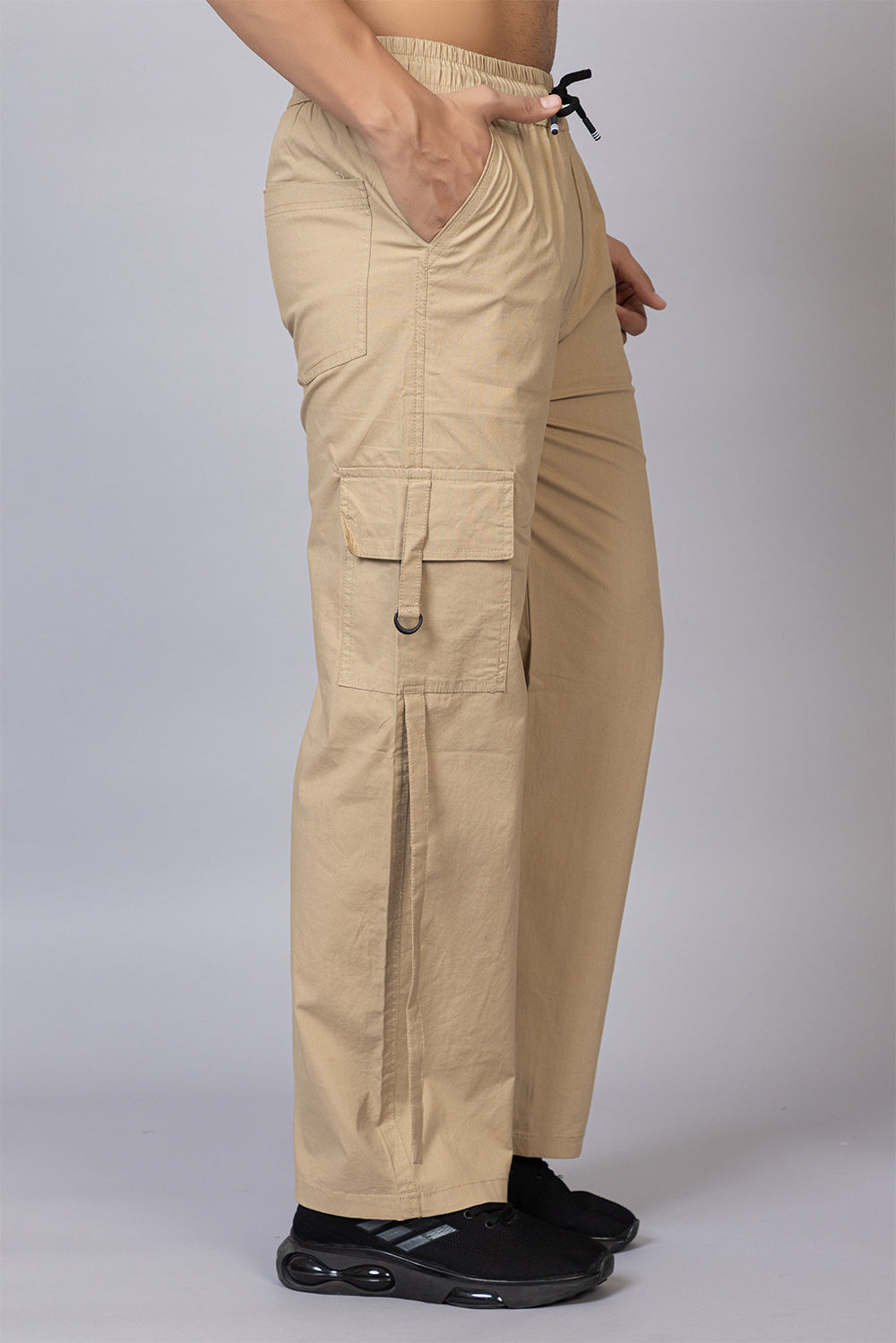 Men's Streetwear Cargo Pants with Side Slits | Khaki, 5-Pocket Design
