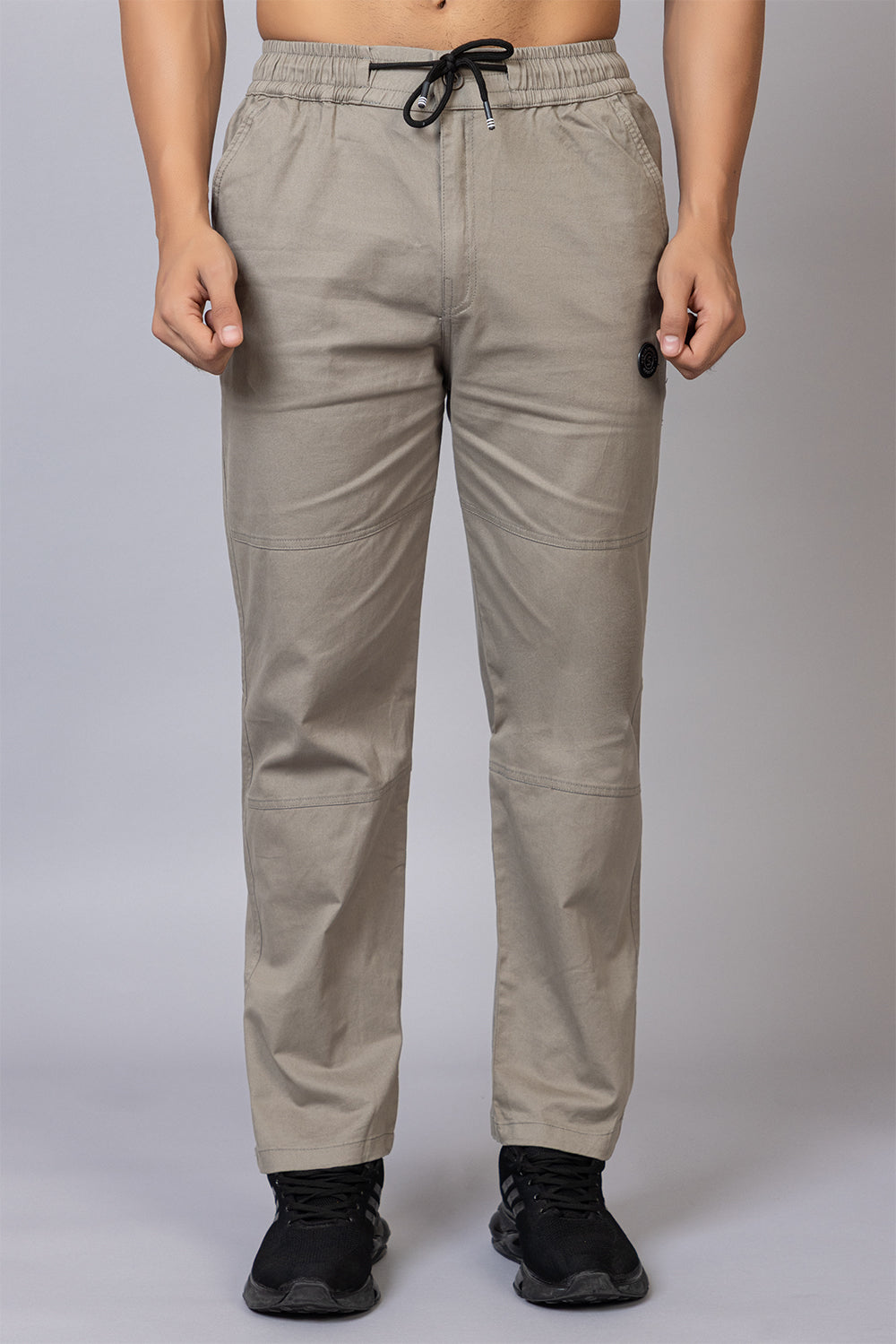 Men's Straight Fit Drawstring Trousers in Light Grey