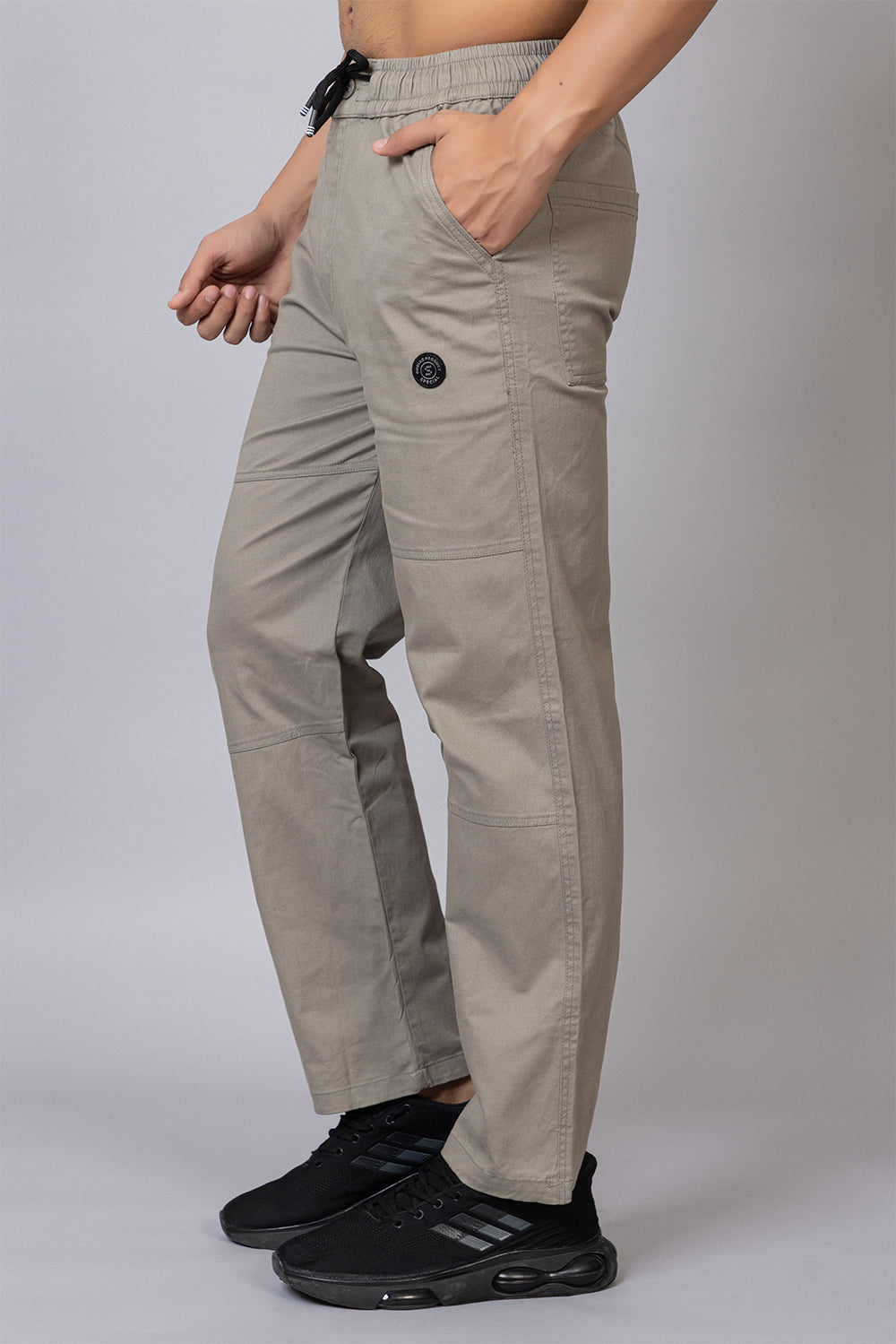 Men's Straight Fit Drawstring Trousers in Light Grey