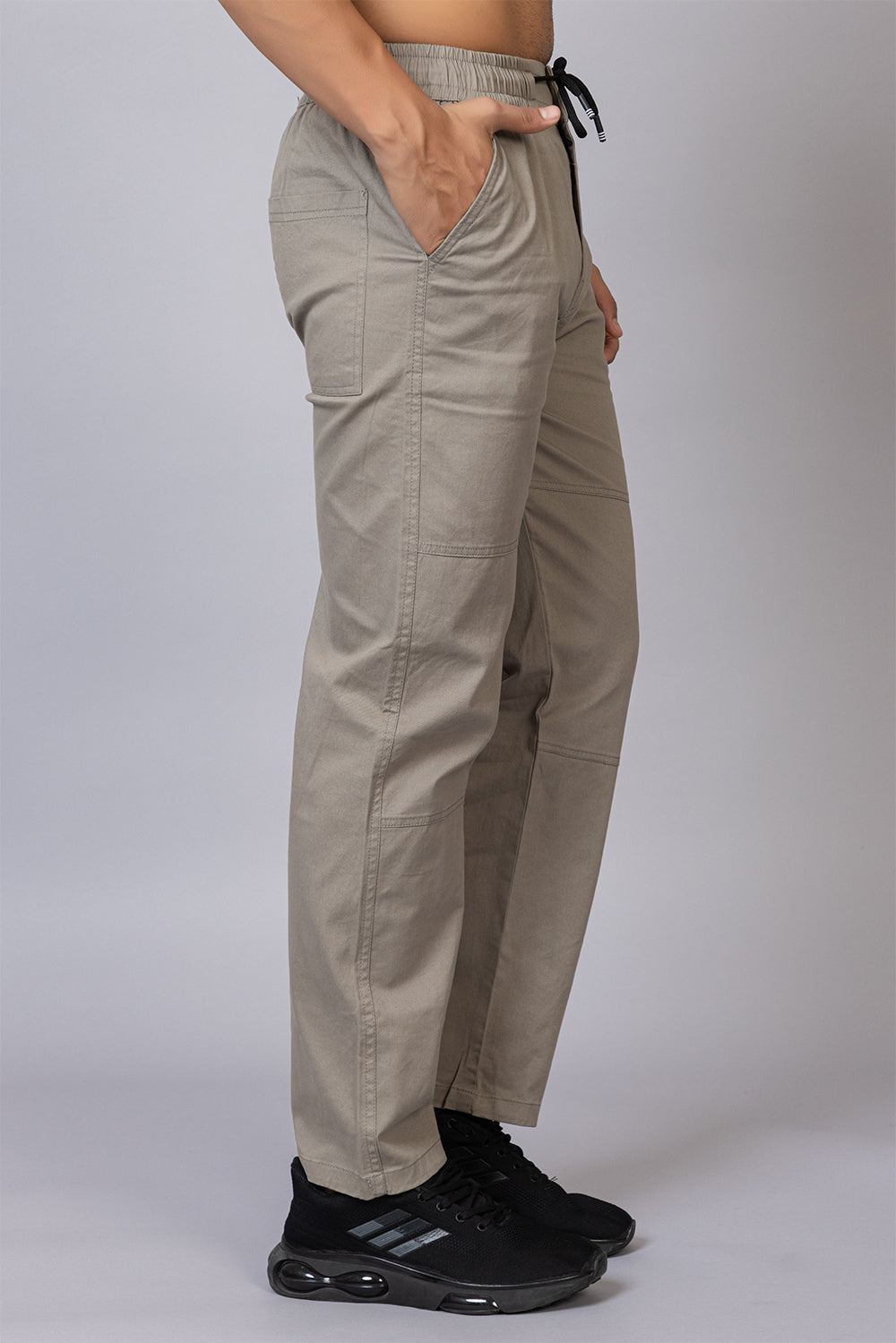 Men's Straight Fit Drawstring Trousers in Light Grey