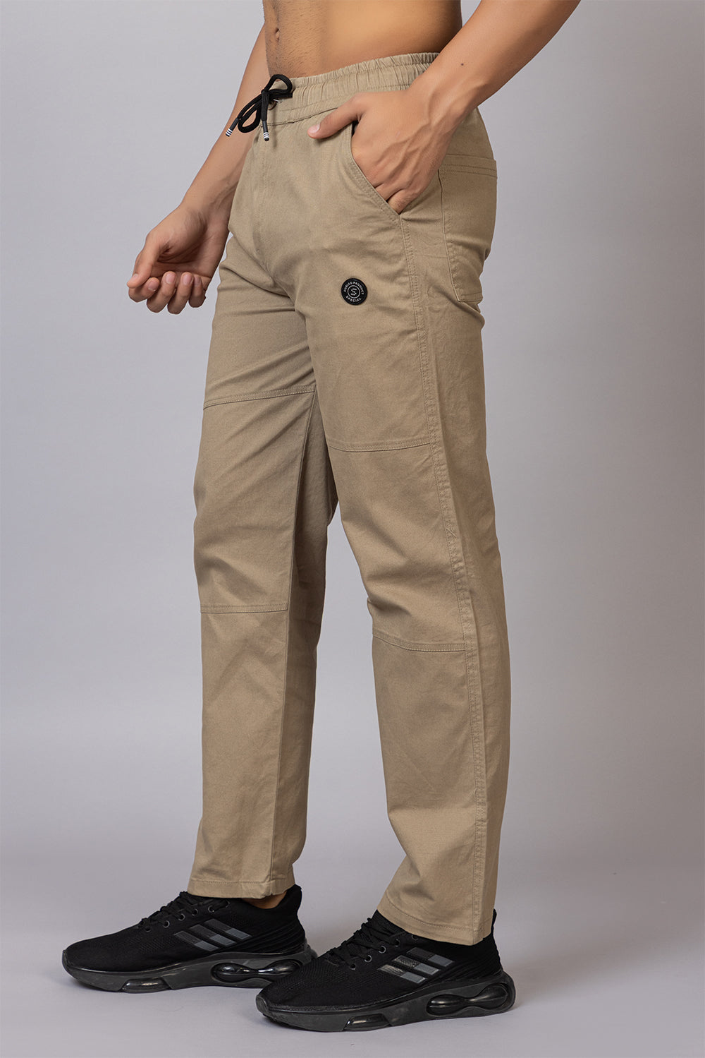 Men's Straight Fit Drawstring Trousers in Classic Khaki