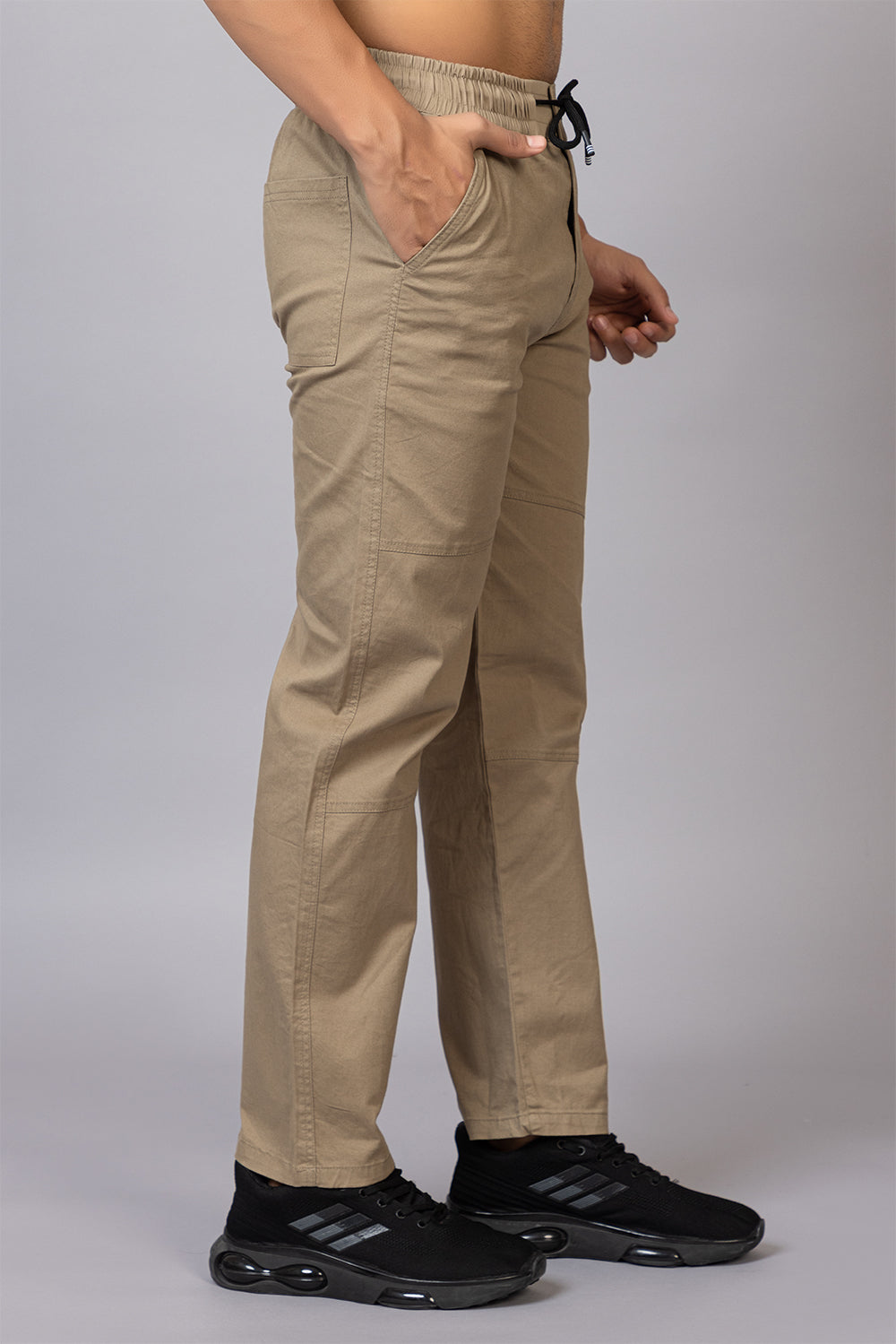Men's Straight Fit Drawstring Trousers in Classic Khaki