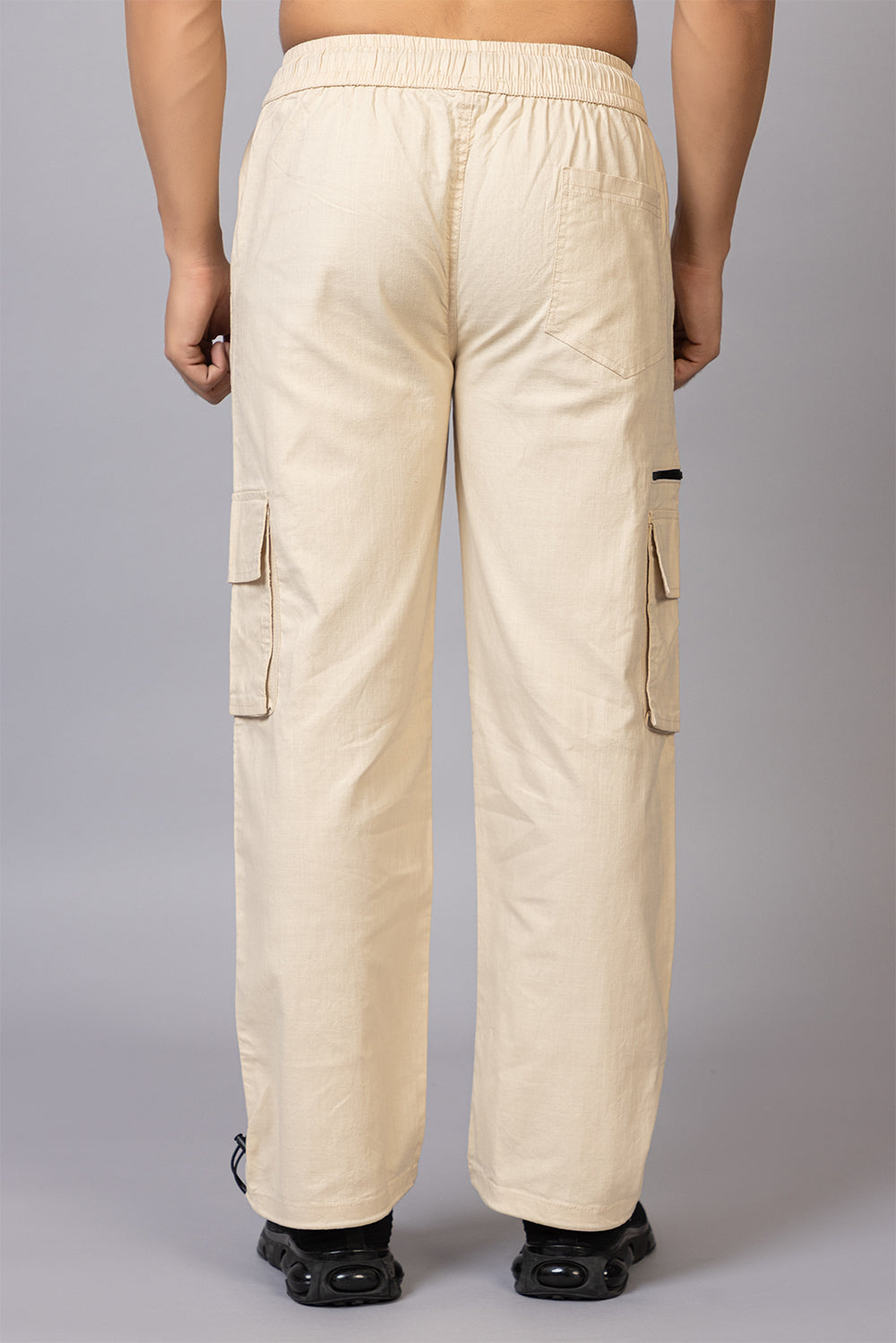 Men's Relaxed Fit Cargo Pants with Zipper Pockets | Cream
