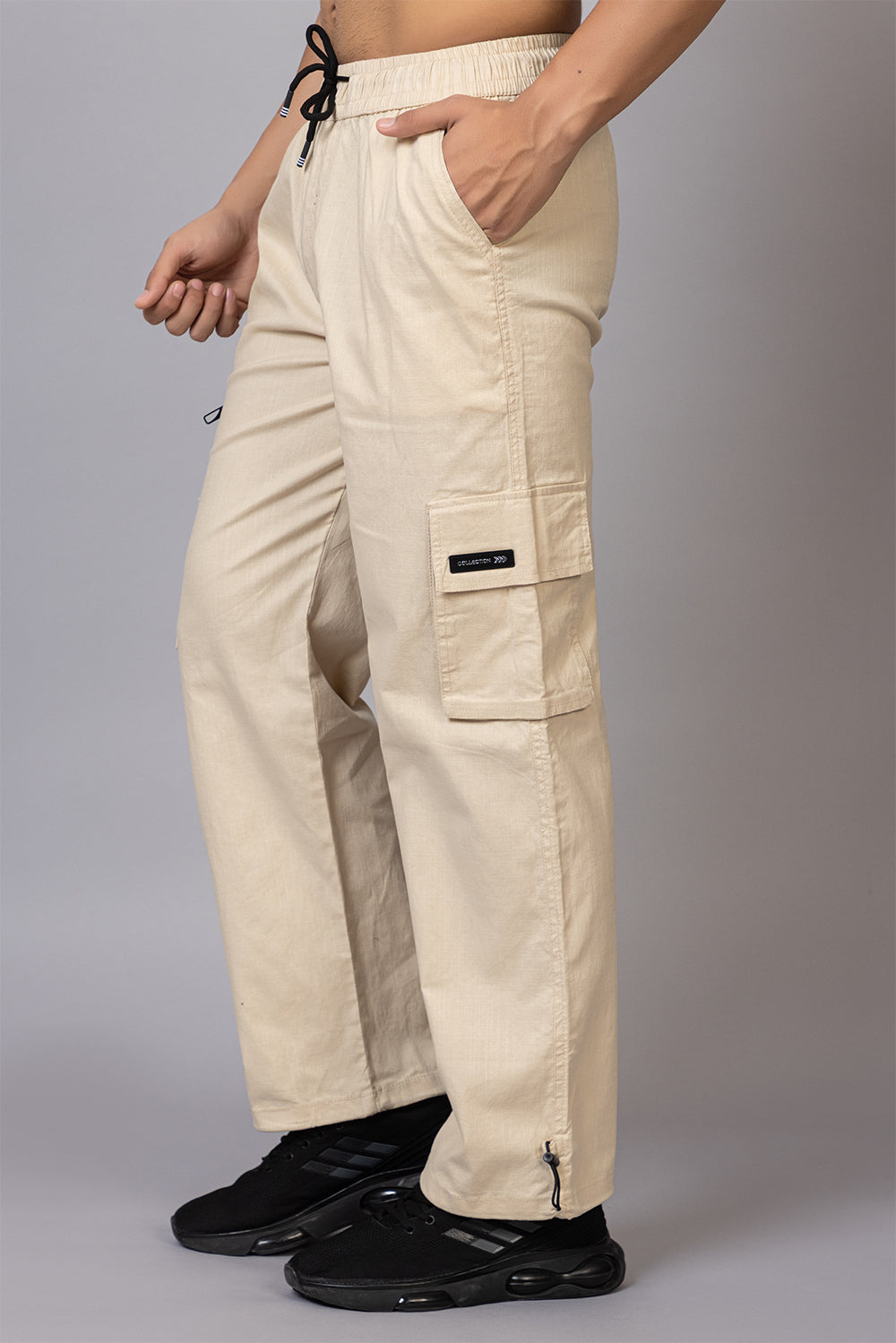 Men's Relaxed Fit Cargo Pants with Zipper Pockets | Cream
