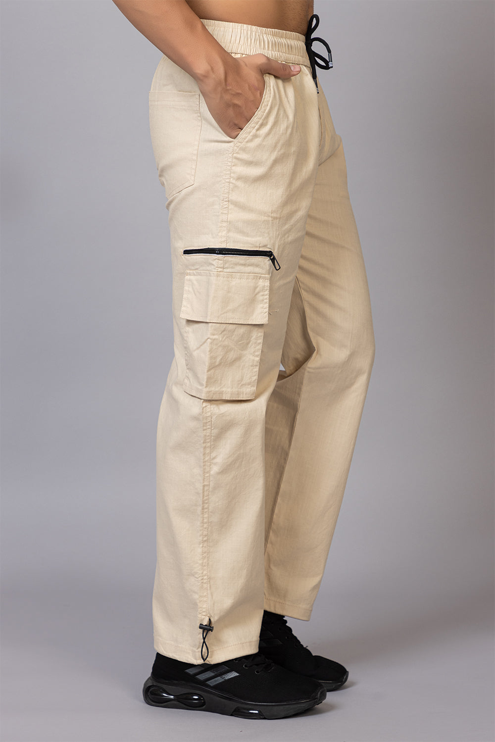 Men's Relaxed Fit Cargo Pants with Zipper Pockets | Cream