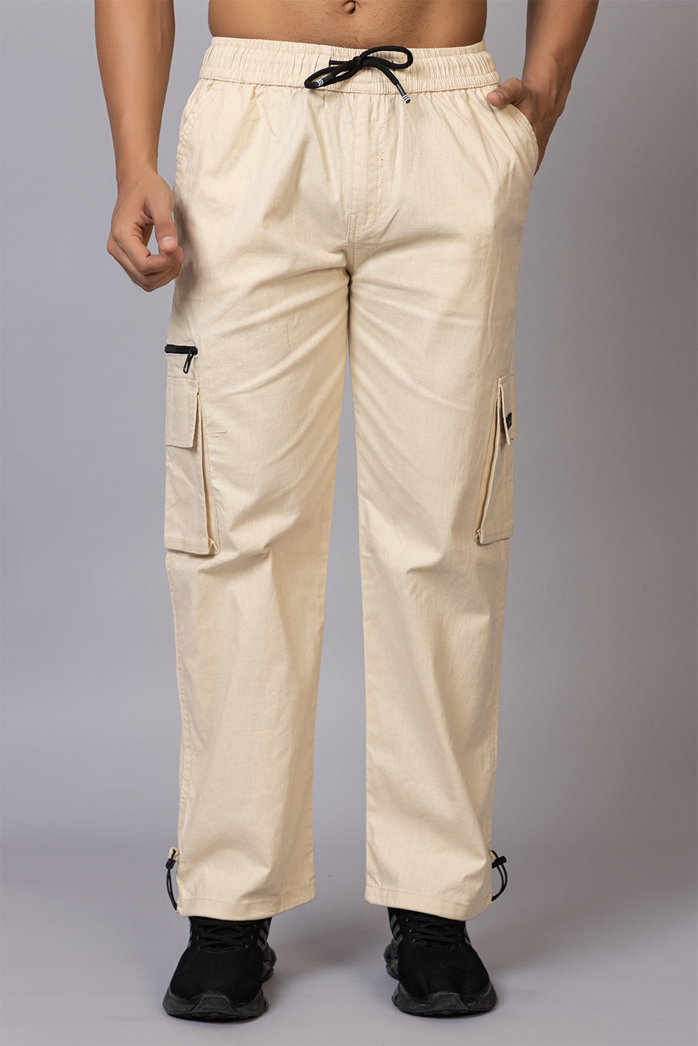 Men's Relaxed Fit Cargo Pants with Zipper Pockets | Cream