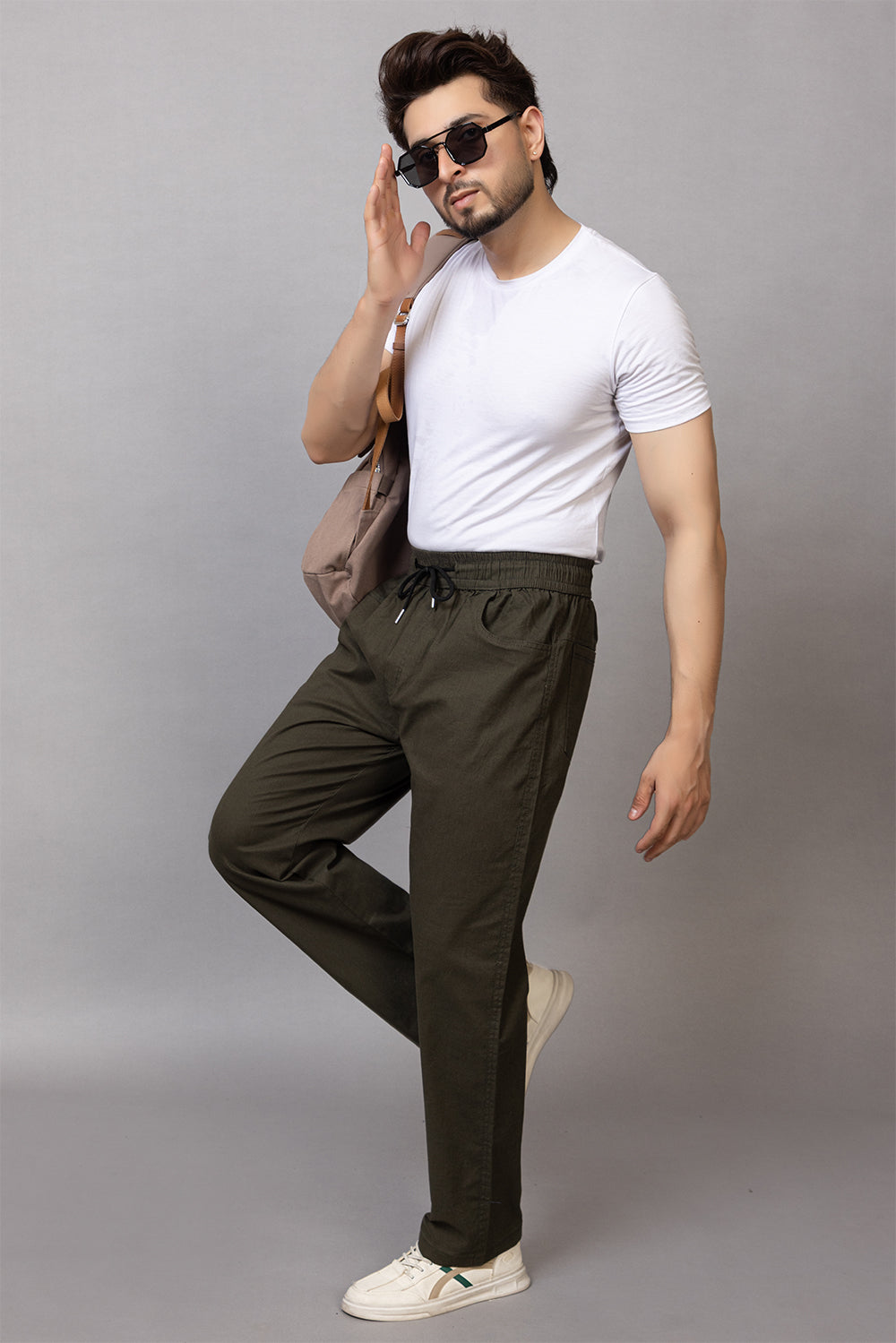 LINEN OLIVE LOWER BEGGY  FIT PANT STYLE