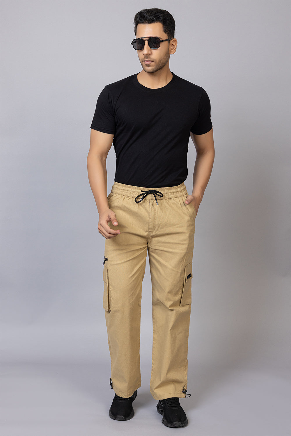 Men's Relaxed Fit Cargo Pants with Zipper Pockets | Khaki