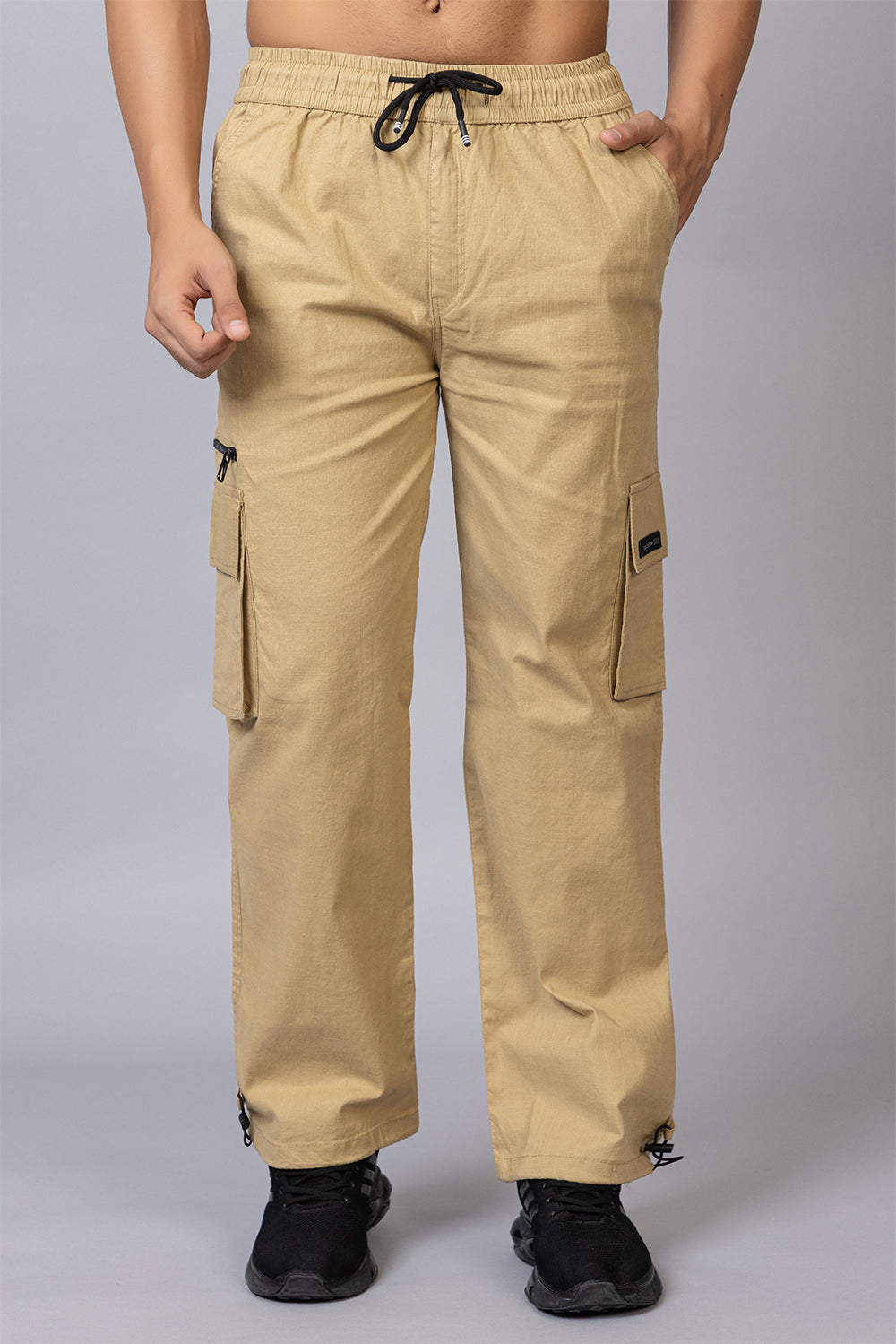 Men's Relaxed Fit Cargo Pants with Zipper Pockets | Khaki