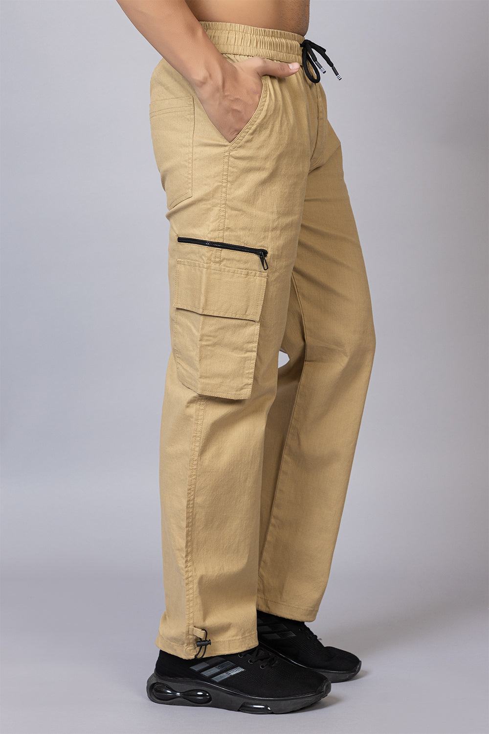 Men's Relaxed Fit Cargo Pants with Zipper Pockets | Khaki