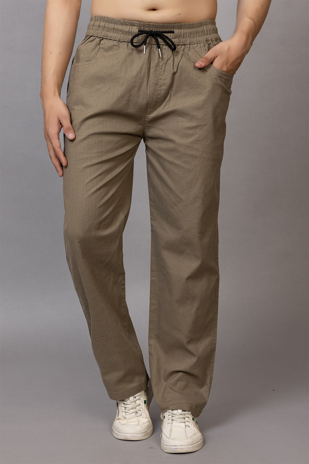 LINEN GREENISH BROWN LOWER BEGGY  FIT PANT STYLE