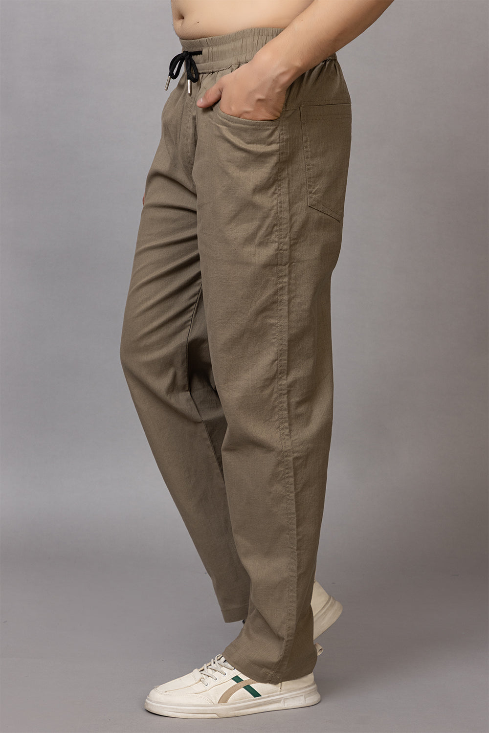 LINEN GREENISH BROWN LOWER BEGGY  FIT PANT STYLE